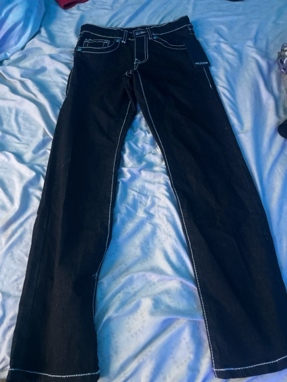 True Religion Black Jeans with White Contrast Stitching